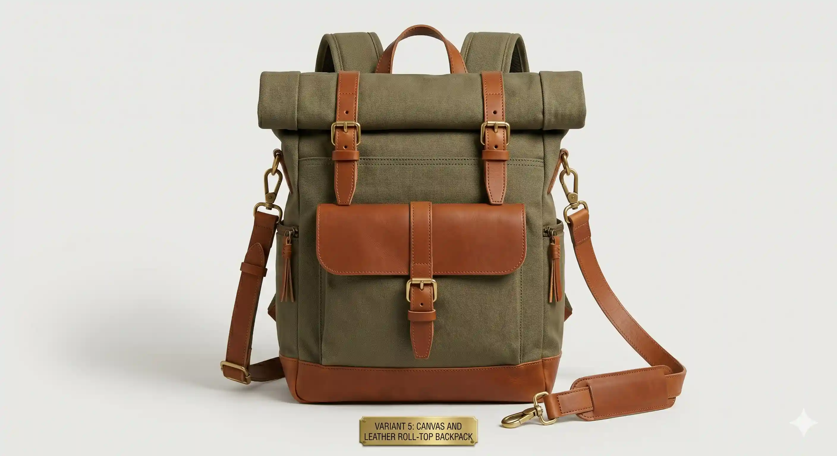 Canvas & Leather Roll-Top Backpack